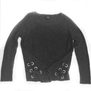 a.n.a. grey lace up sweater